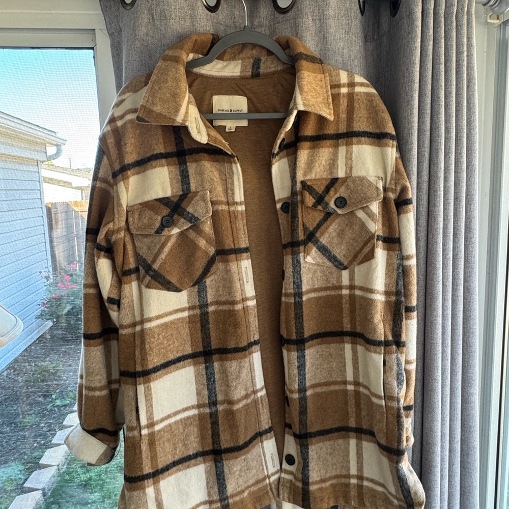 Thread & Supply Tan Plaid Utility Jacket